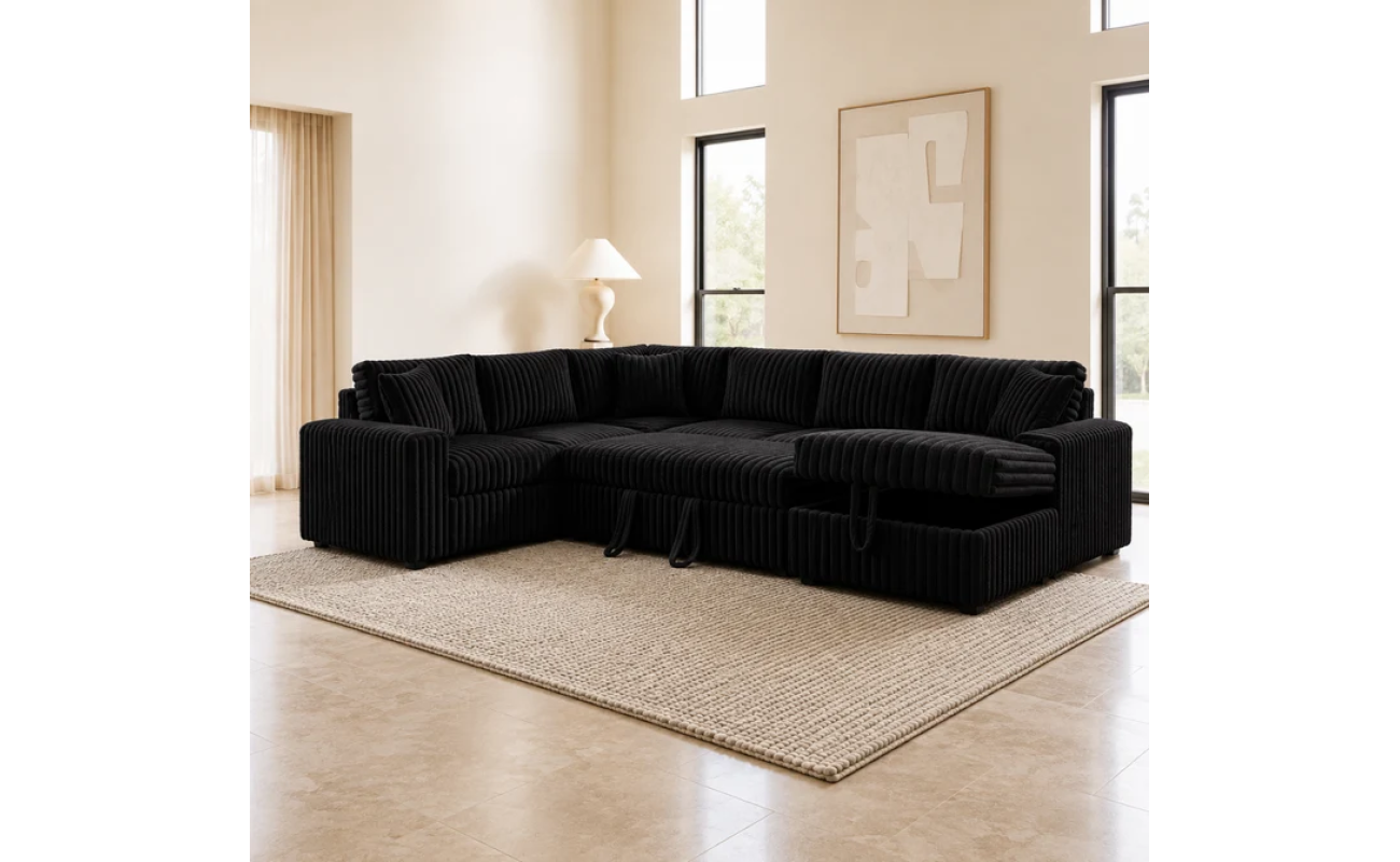 Black Corduroy Sleeper Sectional additional view
