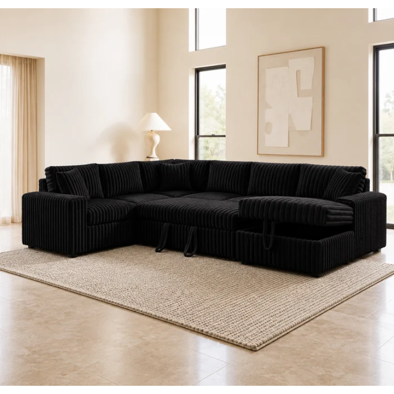 Black Corduroy Sleeper Sectional additional view
