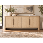 Natural oak-colored wood sideboard with four doors
