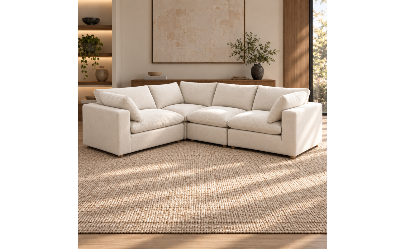 Norwick Beige Down-Filled Cloud 4-Piece Corner Sectional