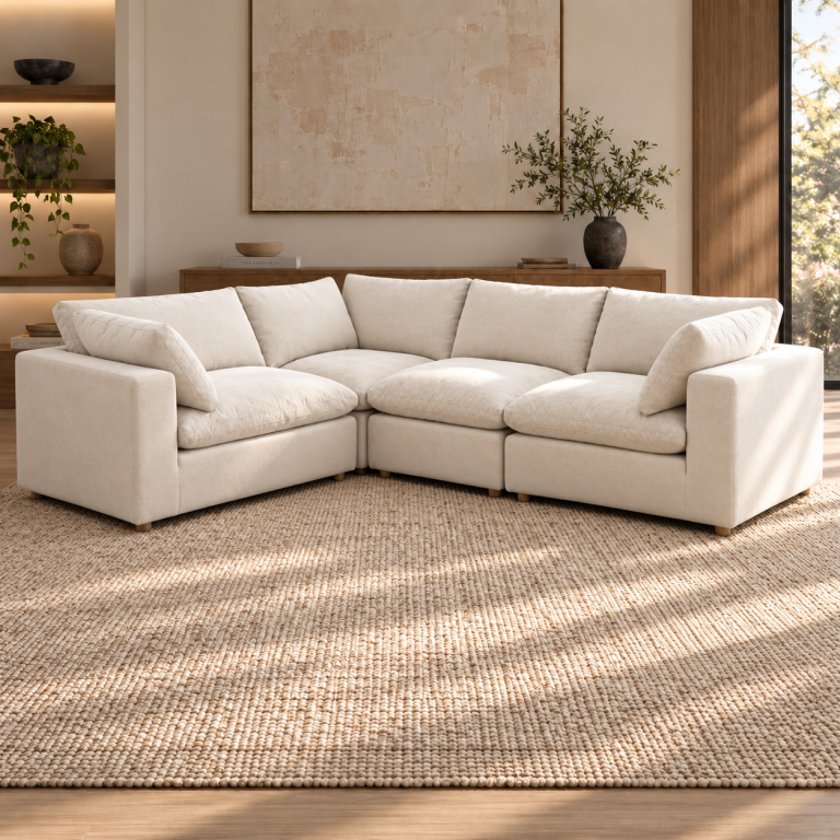 Norwick Beige Down-Filled Cloud 4-Piece Corner Sectional