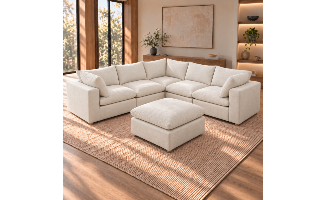 Norwick Beige Down-Filled Cloud Sectional and Ottoman