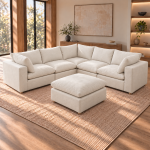 Norwick Beige Down-Filled Cloud Sectional and Ottoman
