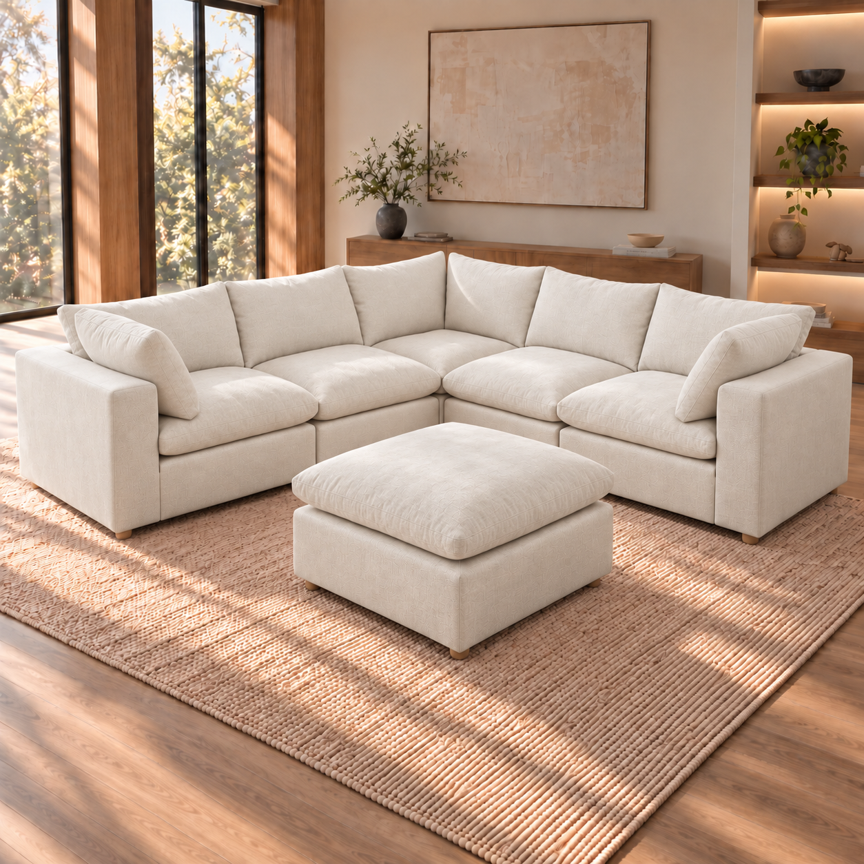 Norwick Beige 5-Piece Sectional and Ottoman Norwick Beige Down-Filled Cloud Sectional and Ottoman