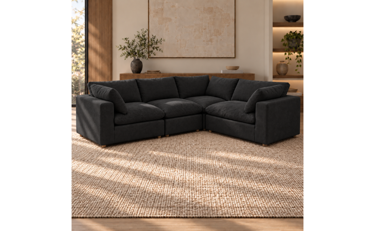 Norwick black down-filled four-piece corner sectional