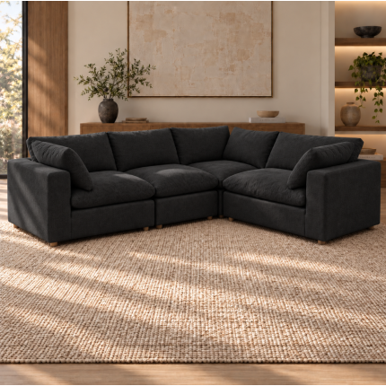 Norwick black down-filled four-piece corner sectional