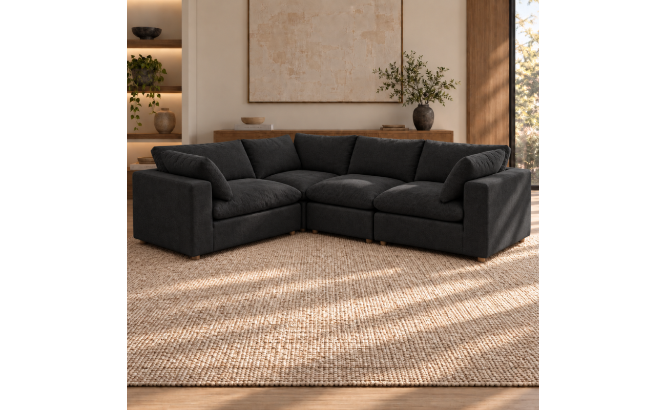 Norwick black down-filled four-piece corner sectional