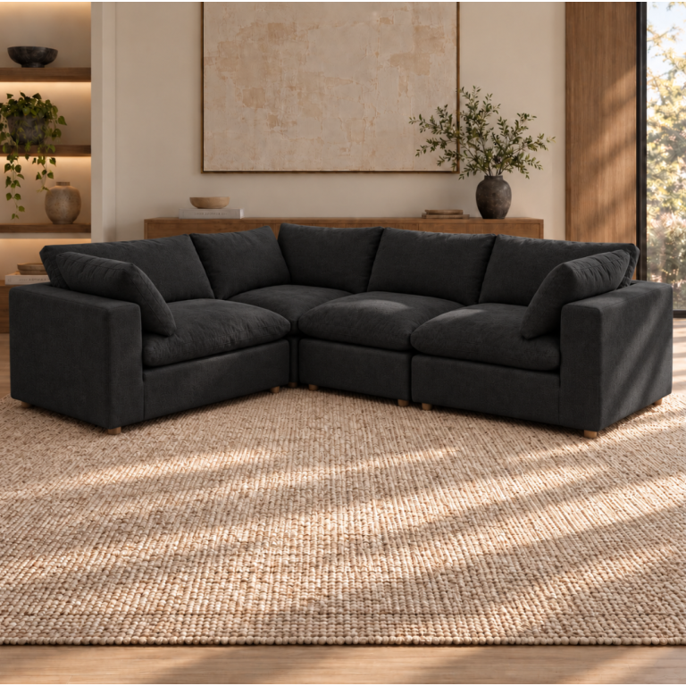 Norwick black down-filled four-piece corner sectional