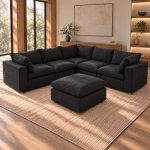 Norwick Black Down-Filled Cloud Sectional and Ottoman