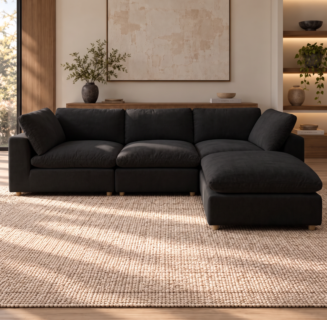 Norwick Black Down-Filled Cloud Couch Norwick Black Down-Filled Cloud Couch with ottoman