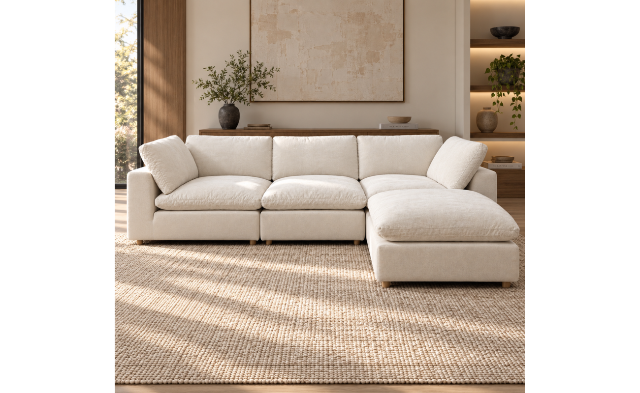 Norwick Cloud Beige Down-Filled Couch with ottoman